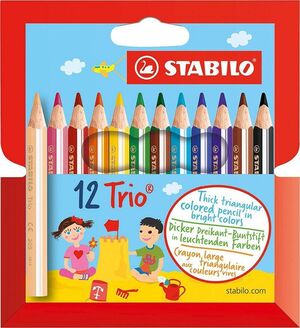 ESTUCHE 12 LAPICES COLORES TRIO GRUESO CORTO STABILO