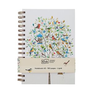 CUADERNO NOTAS ESPIRAL A5 160H LINEAS ARBOL PAJARITOS