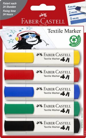 MARCADORES FABER TEXTIL BLISTER 5 COLORES BASICOS