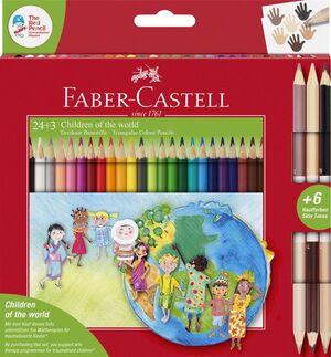 LAPIZ FABER TRIANGULAR 24 COLORES + 3 BICOLOR NIÑOS MUNDO