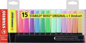 SET 15 MARCADORES STABILO BOSS FLUOR Y PASTEL