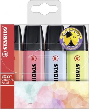ESTUCHE 4 MARCADORES FLUORESCENTES STABILO BOSS 70 PASTEL
