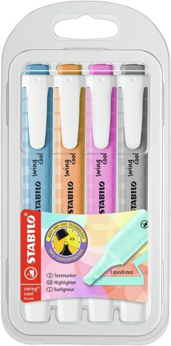 ESTUCHE 4 MARCADORES FLUORESCENTES STABILO SWING COOL NUEVO
