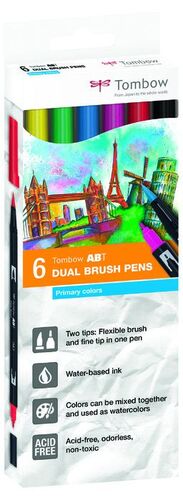 ROTULADOR TOMBOW DUAL BRUSH SET 6 COLORES PRIMARIOS CAJA CAR