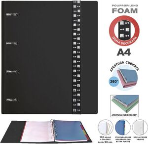 CARPEBLOC RINGBOOK FOAM A4 ANILLAS 35MM CON RECAMBIO COLOR NEGRO CON GOMA DECORADA