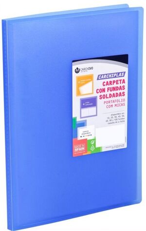 CARPETA 20 FUNDAS A4 TAPA FLEXIBLE AZUL CARCHIPLAS