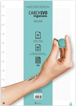 RECAMBIO CUADERNO INGENIOX A4 50 HOJAS CUADRICULA EXTRAIBLE