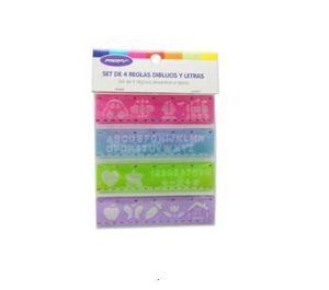 SET REGLAS CON PLANTILLA DIBUJOS Y LETRAS 4UNID