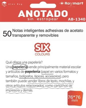 BLOC 50 NOTAS ADHESIVAS TRANSLUCIDAS 76X76MM