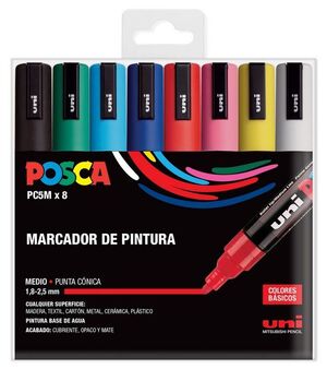 ESTUCHE 8 ROTULADORES POSCA M5 UNI-BALL COLORES SURTIDOS