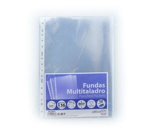 BOLSA 10 FUNDAS CRISTAL MULTITALADRO TAMAÑO FOLIO 80 MICRAS